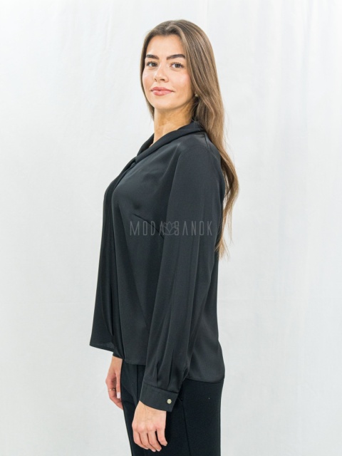 Elegancka czarna bluzka z wiązaniem pod szyją-MODA SANOK