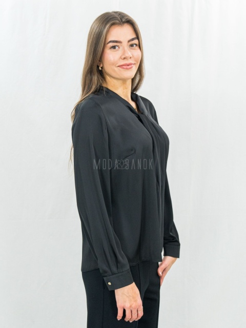 Elegancka czarna bluzka z wiązaniem pod szyją-MODA SANOK