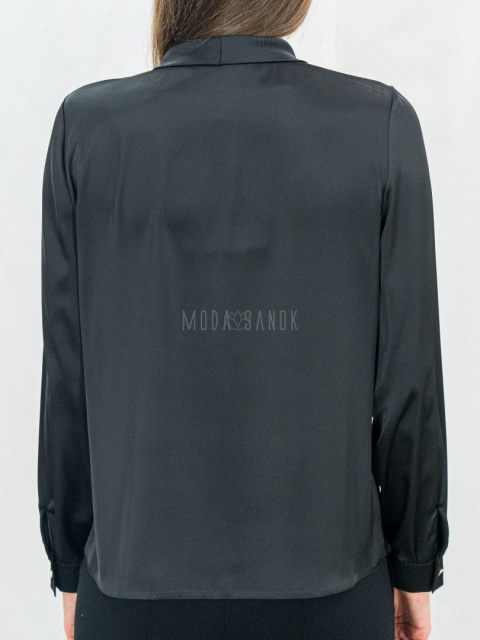 Elegancka czarna bluzka z wiązaniem pod szyją-MODA SANOK