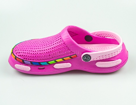 Różowe kroksy z tęczowym wzorem AMERICAN CLUB - MODA SANOK