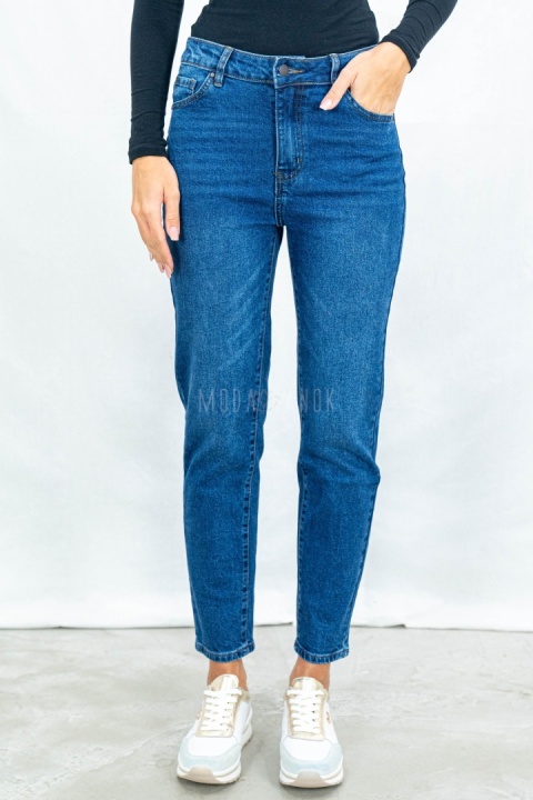 Spodnie damskie jeansowe model straight fit w kolorze ciemnoniebieskim - MODA SANOK