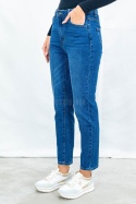 Spodnie damskie jeansowe model straight fit w kolorze ciemnoniebieskim - MODA SANOK