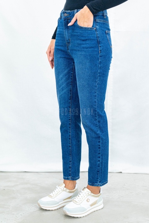 Spodnie damskie jeansowe model straight fit w kolorze ciemnoniebieskim - MODA SANOK