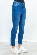 Spodnie damskie jeansowe model straight fit w kolorze ciemnoniebieskim - MODA SANOK