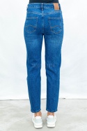 Spodnie damskie jeansowe model straight fit w kolorze ciemnoniebieskim - MODA SANOK
