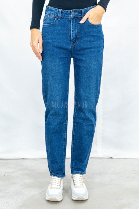 Spodnie damskie jeansowe regular w kolorze ciemnoniebieskim - MODA SANOK