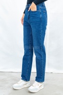 Spodnie damskie jeansowe regular w kolorze ciemnoniebieskim - MODA SANOK