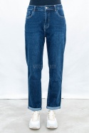 Spodnie damskie jeansowe typu MOM JEANS w kolorze ciemnego granatu - MODA SANOK