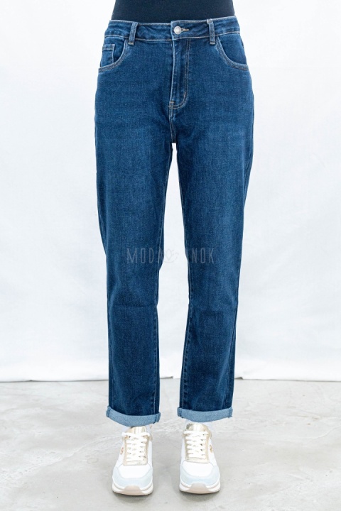 Spodnie damskie jeansowe typu MOM JEANS w kolorze ciemnego granatu - MODA SANOK