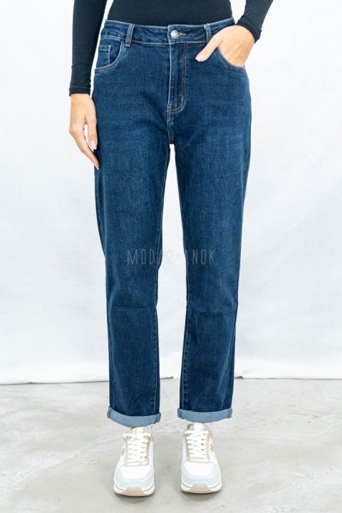 Spodnie damskie jeansowe typu MOM JEANS w kolorze ciemnego granatu - MODA SANOK
