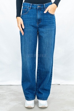 Spodnie damskie jeansowe w kolorze ciemnoniebieskim z prostą szeroką nogawką - MODA SANOK