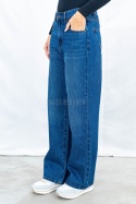 Spodnie damskie jeansowe w kolorze ciemnoniebieskim z prostą szeroką nogawką - MODA SANOK