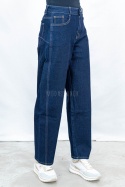 Spodnie damskie model balloon jeansowe w kolorze ciemnego granatu  - MODA SANOK