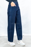 Spodnie damskie model balloon jeansowe w kolorze ciemnego granatu  - MODA SANOK