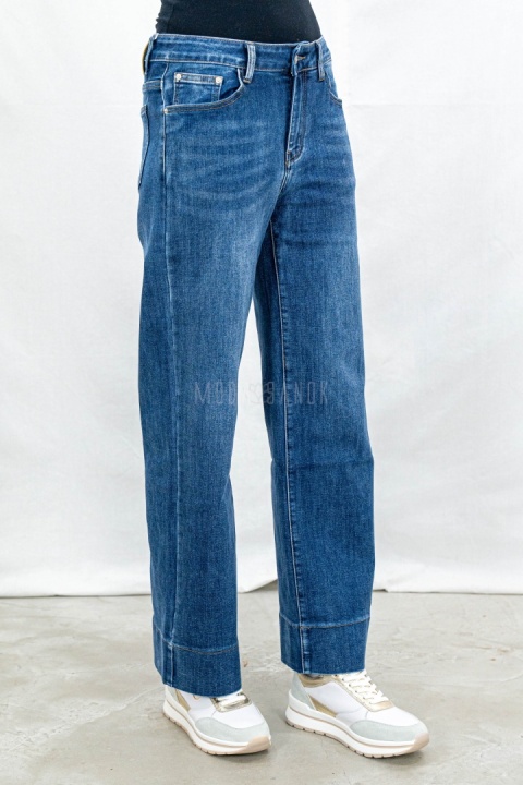 Spodnie jeansowe damskie regular fit z prostą nogawką w kolorze ciemno niebieskim - MODA SANOK