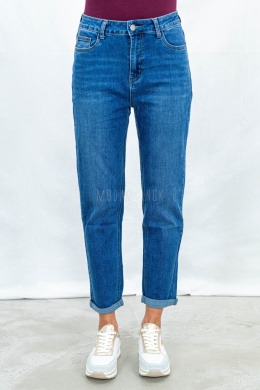 Damskie jeansowe spodnie typu MOM JEANS w kolorze ciemnego błękitu - MODA SANOK