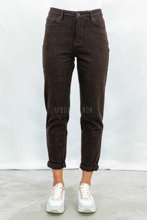 Damskie spodnie jeansowe typu LOOSE FIT w kolorze brązowym - MODA SANOK