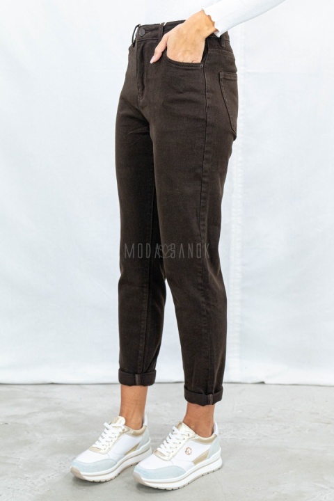 Damskie spodnie jeansowe typu LOOSE FIT w kolorze brązowym - MODA SANOK