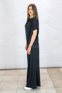 Komplet damski w kolorze czarnym, lużne spodnie + bluzka z lejącym dekoltem - MODA SANOK