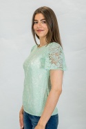 Bluzka damska koronkowa krótki rękaw w kolorze miętowym - Moda Sanok