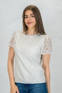 Bluzka damska koronkowa krótki rękaw w kolorze białym - Moda Sanok