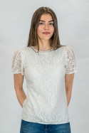 Bluzka damska koronkowa krótki rękaw w kolorze białym - Moda Sanok