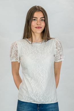 Bluzka damska koronkowa krótki rękaw w kolorze białym - Moda Sanok