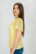 Bluzka damska koronkowa krótki rękaw w kolorze żółtym - Moda Sanok