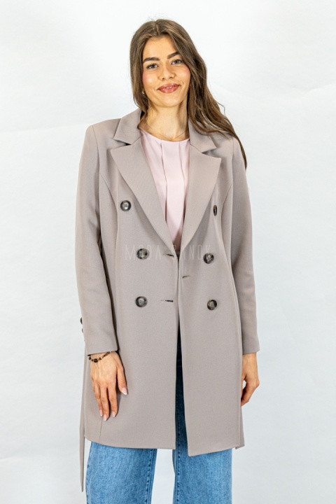 Elegancki damski dwurzędowy płaszcz w kolorze beżowym - MODA SANOK
