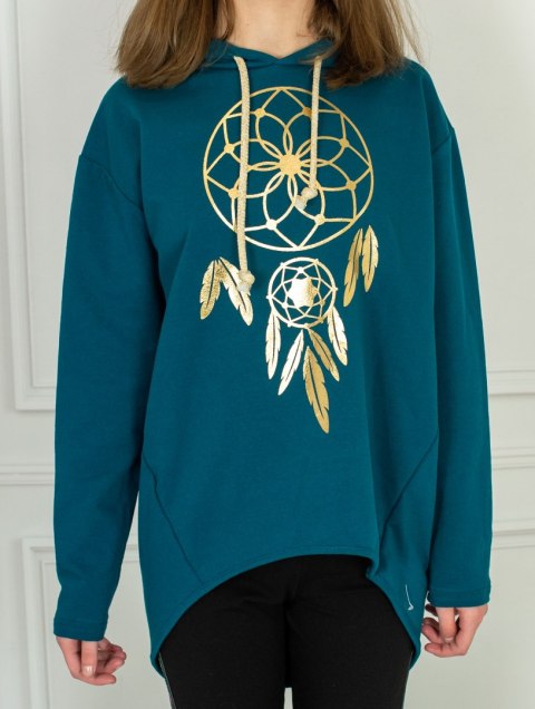 Morska bluza z kapturem z aplikacją dla dziewczynki MIRA - MODA SANOK