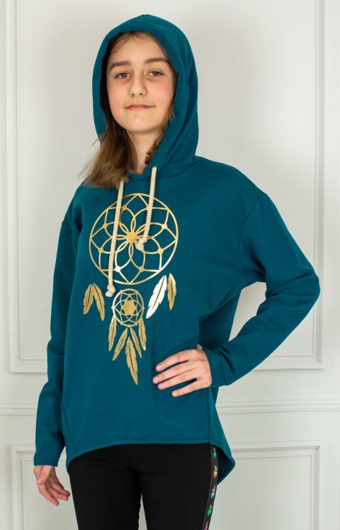 Morska bluza z kapturem z aplikacją dla dziewczynki MIRA - MODA SANOK