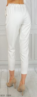Oryginalne spodnie Lavinia damskie wiązane na gumce eleganckie - białe - MODA SANOK