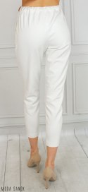 Oryginalne spodnie Lavinia damskie wiązane na gumce eleganckie - białe - MODA SANOK