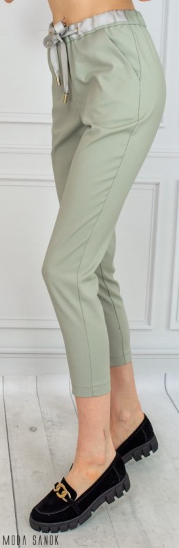 Oryginalne spodnie Lavinia damskie wiązane na gumce eleganckie - jasna oliwka - MODA SANOK
