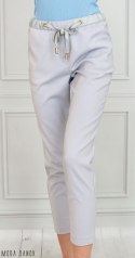 Oryginalne spodnie Lavinia damskie wiązane na gumce eleganckie - jasny popiel - MODA SANOK