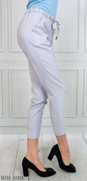 Oryginalne spodnie Lavinia damskie wiązane na gumce eleganckie - jasny popiel - MODA SANOK