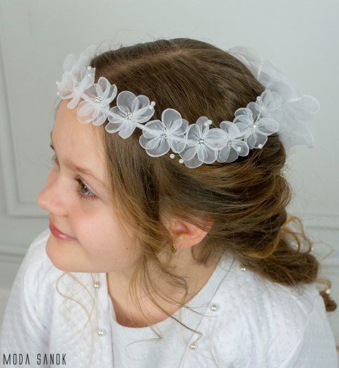 Wianek komunijny z szyfonowymi kwiatami - MODA SANOK