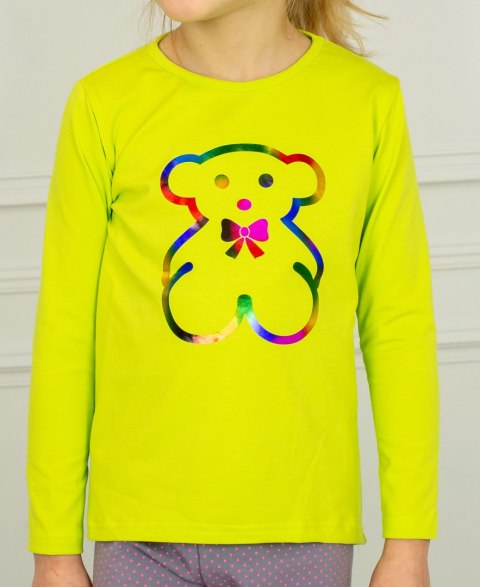 Zielona dziecięca bluzka z misiem długi rękaw CARMEN - MODA SANOK