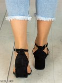 Czarne sandały na średnim obcasie Moda Sanok