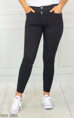 Czarne stylowe dopasowane spodnie damskie z elastycznego materiału jeans GOODIES - MODA SANOK