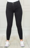 Czarne stylowe dopasowane spodnie damskie z elastycznego materiału jeans GOODIES - MODA SANOK