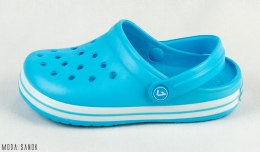 Dziecięce niebieskie klapki kroksy crocs z białą obwódką American Club