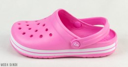 Dziecięce różowe klapki kroksy crocs z białą obwódką American Club