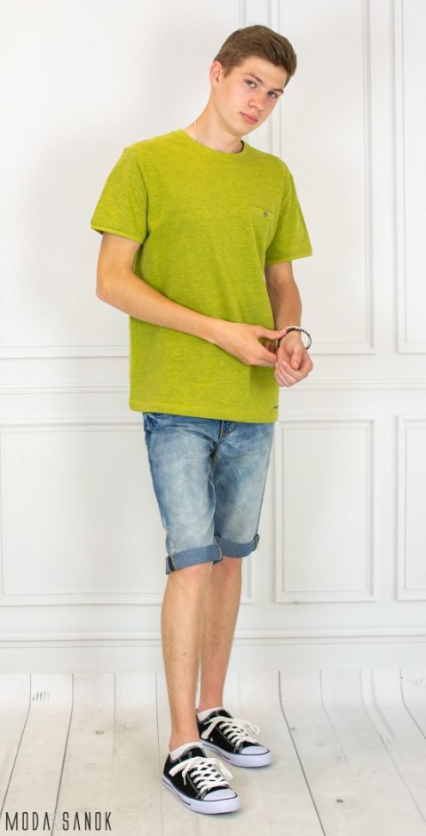 Jasno zielona koszulka Męska T-shirt z imitacją kieszonki Volcano Moda Sanok