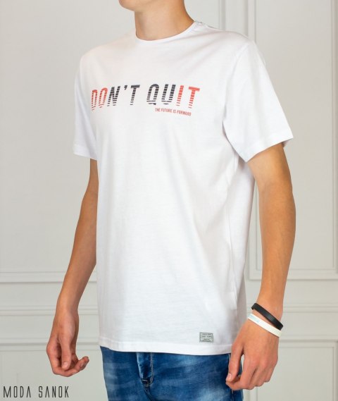 Męska biała koszulka T-shirt z napisem dont Quit Just Yuppi Moda Sanok