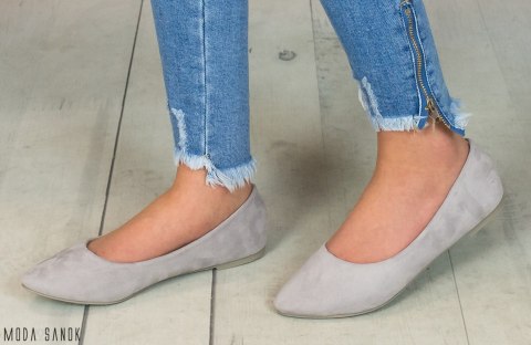 Szare zamszowe balerinki baletki damskie MODA SANOK