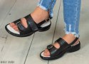 Zdrowotne czarne damskie sandały rzep pasek - Moda Sanok