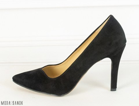 Zamszowe szpilki Krzyś-but - czarne - MODA SANOK