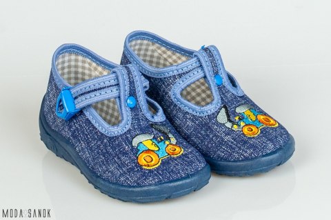 Dżinsowe pantofle dla dzieci NAZO z koparką - MODA SANOK