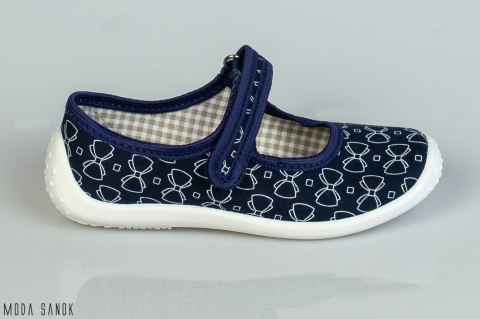 Granatowe pantofle w białe kokardki dla dziewczynki NAZO - MODA SANOK
